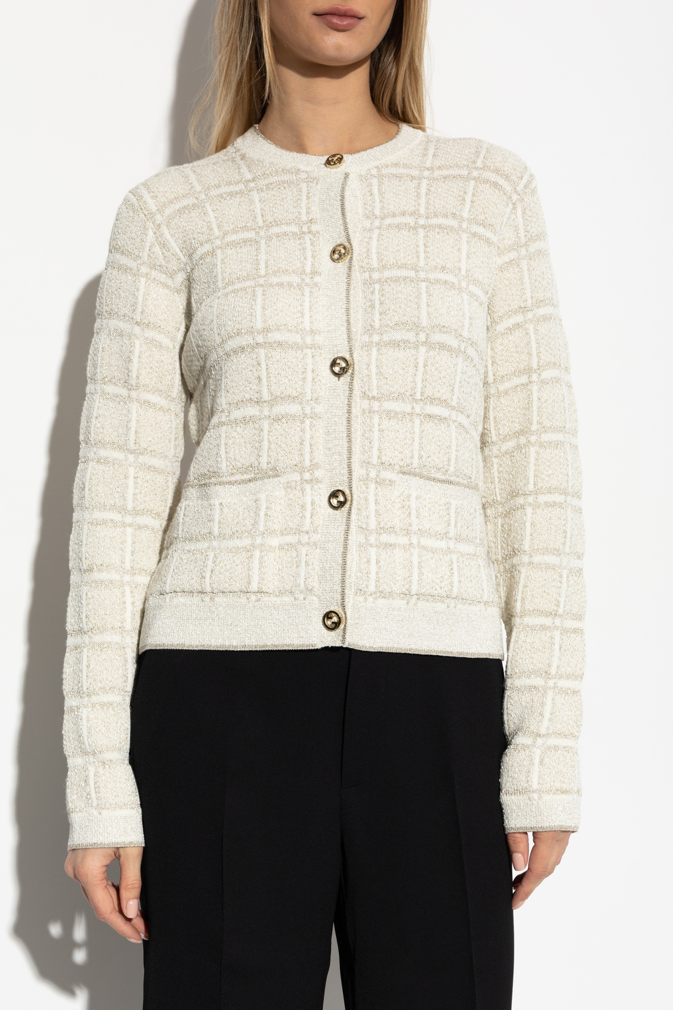 GUCCI 羊皮ロングコート クリーム Cream Wool coat with 'GG' pattern Gucci - Vitkac AS